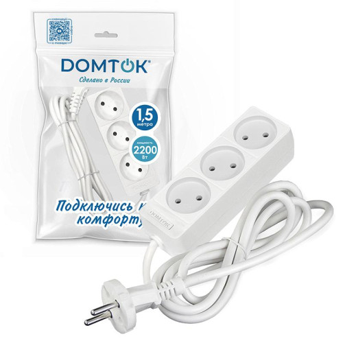 Удлинитель 3х1.5м без заземл. 10А IP20 2.2кВт ПВС 2х0.75 бел. DOMTOK 2370 Удлинитель 3х1.5м без заземл. 10А IP20 2.2кВт ПВС 2х0.75 бел. DOMTOK 2370