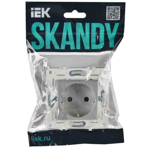 SKANDY Розетка с заземлением с защитными шторками 16А SK-R04S серебряный IEK SKANDY Розетка с заземлением с защитными шторками 16А SK-R04S серебряный IEK