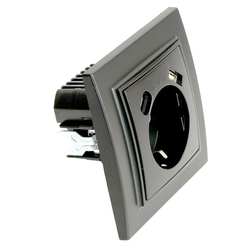 Розетка 1-местная с/з STEKKER, PST16-9016-03, 250В, 16А с USB+ type C, серия Эрна, черный Розетка 1-местная с/з STEKKER, PST16-9016-03, 250В, 16А с USB+ type C, серия Эрна, черный