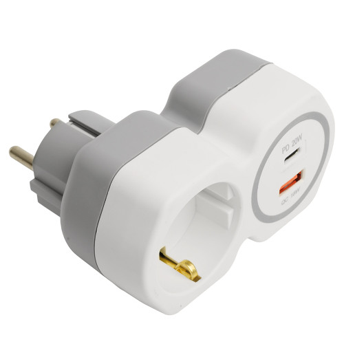 Разветвитель сетевой на 1 выход с/з STEKKER 250В, 16А, USB A+ Type C, 2,4А, PD, белый/серый, ADP16-16-20 Разветвитель сетевой на 1 выход с/з STEKKER 250В, 16А, USB A+ Type C, 2,4А, PD, белый/серый, ADP16-16-20