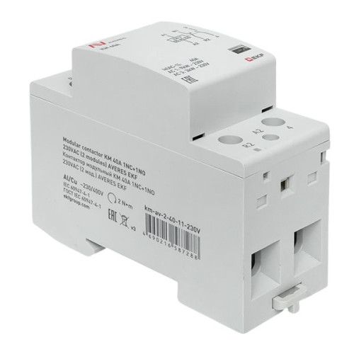 Контактор модульный КМ 40А 1NO+1NC 230В АС (2 мод.) AVERES EKF Контактор модульный КМ 40А 1NO+1NC 230В АС (2 мод.) AVERES EKF