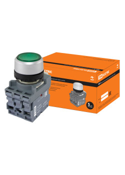 Кнопка с фиксацией MP2-21G(LED) в сборе d22мм/24В 1з+1р зеленая TDM