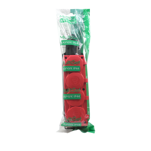 MULTISET Колодка 4х розетка 2К+З каучуковая 16 А/250 В IP44 КРАСНАЯ MULTISET Колодка 4х розетка 2К+З каучуковая 16 А/250 В IP44 КРАСНАЯ