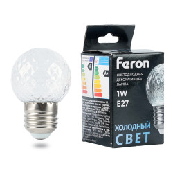 Лампа светодиодная Feron LB-385 Шарик 6400K прозрачный E27 1W 230V