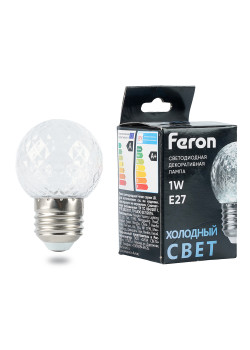 Лампа светодиодная Feron LB-385 Шарик 6400K прозрачный E27 1W 230V