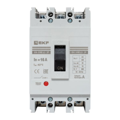 ВА-99М 63/16А 3P 10In 25кА с термомагнитным расцепителем EKF ВА-99М 63/16А 3P 10In 25кА с термомагнитным расцепителем EKF