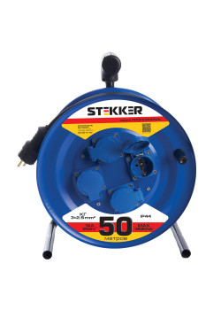 Удлинитель на металлической катушке 4-местный с/з Stekker, PRF02-41-50, 50м, 3*2,5, серия Professional, синий
