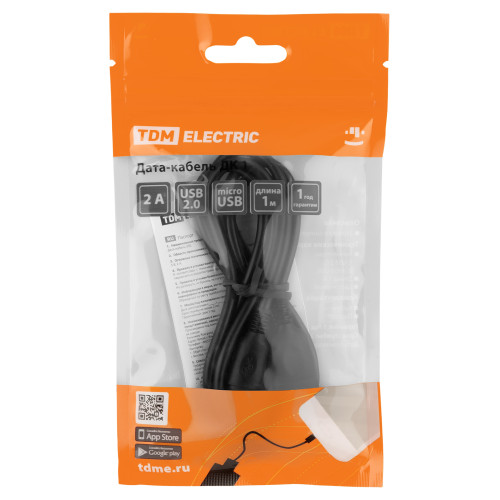 Дата-кабель, ДК 1, USB - micro USB, 1 м, черный, TDM