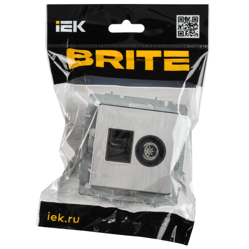 BRITE Розетка двойная TV+RJ45 кат.5E РТВ/РК12-БрГН металл хром/никель IEK BRITE Розетка двойная TV+RJ45 кат.5E РТВ/РК12-БрГН металл хром/никель IEK