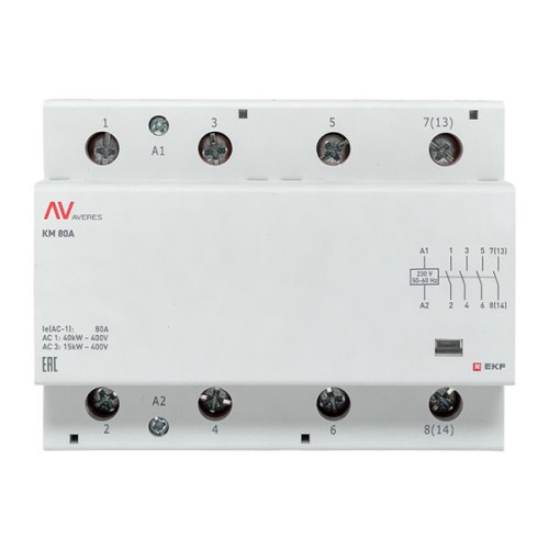 Контактор модульный КМ 80А 4NO 230В АС (6 мод.) AVERES EKF Контактор модульный КМ 80А 4NO 230В АС (6 мод.) AVERES EKF