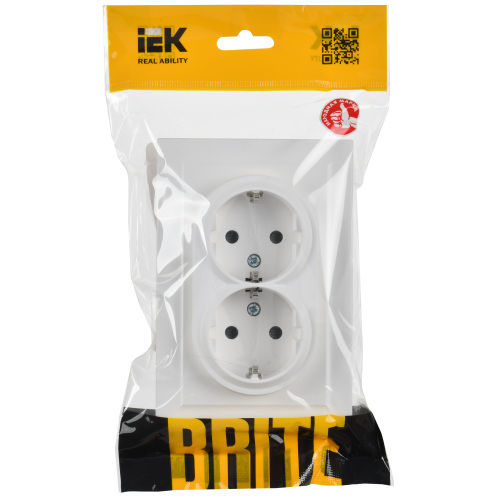 BRITE Розетка 2-местная с заземлением с защитными шторками 16А в сборе РСш12-3-БрАБ арктический белый IEK BRITE Розетка 2-местная с заземлением с защитными шторками 16А в сборе РСш12-3-БрАБ арктический белый IEK