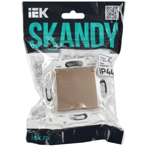 SKANDY Розетка 1-местная с заземлением с защитными шторками и крышкой 16А IP44 SK-R11Sa песочный IEK SKANDY Розетка 1-местная с заземлением с защитными шторками и крышкой 16А IP44 SK-R11Sa песочный IEK