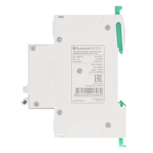 Systeme9 Авт. выкл. диф. тока (АВДТ) 1P+N C 10A 6kA 30мА Тип-AC 230В Systeme9 Авт. выкл. диф. тока (АВДТ) 1P+N C 10A 6kA 30мА Тип-AC 230В