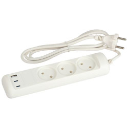 Удлинитель электрический U-3-1.5m-USB-W 3 розетки + 3xUSB A+C 1.5м 10А бел. Эра Б0069075
