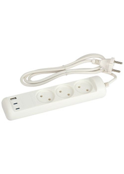 Удлинитель электрический U-3-1.5m-USB-W 3 розетки + 3xUSB A+C 1.5м 10А бел. Эра Б0069075