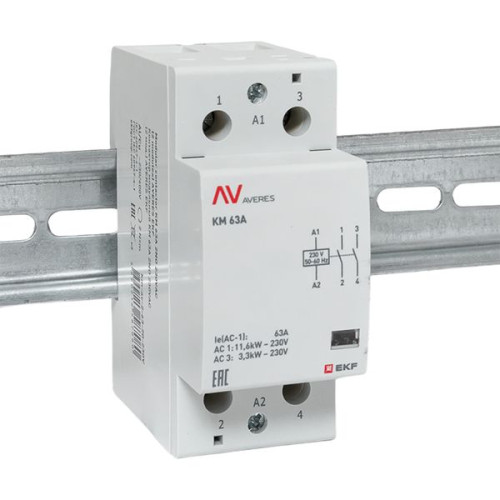 Контактор модульный КМ 63А 2NO 230В АС (2 мод.) AVERES EKF Контактор модульный КМ 63А 2NO 230В АС (2 мод.) AVERES EKF