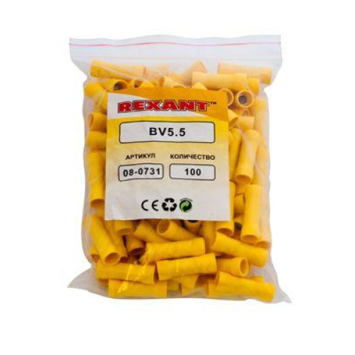 Гильза соединительная изолированная VB 5.5 4-6кв.мм желт. (уп.100шт) Rexant 08-0731 Гильза соединительная изолированная VB 5.5 4-6кв.мм желт. (уп.100шт) Rexant 08-0731