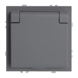 Розетка 1-местная с крышкой с защ. штор, STEKKER, б/з, IP42, 250В, 16А, серия Эмили, RST16-5113-10, платиново-серый, soft touch