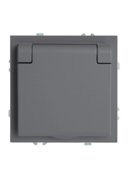 Розетка 1-местная с крышкой с защ. штор, STEKKER, б/з, IP42, 250В, 16А, серия Эмили, RST16-5113-10, платиново-серый, soft touch