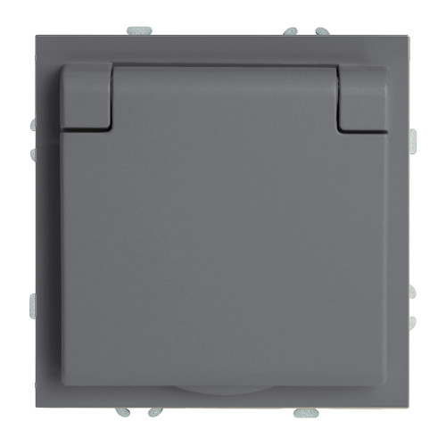 Розетка 1-местная с крышкой с защ. штор, STEKKER, б/з, IP42, 250В, 16А, серия Эмили, RST16-5113-10, платиново-серый, soft touch
