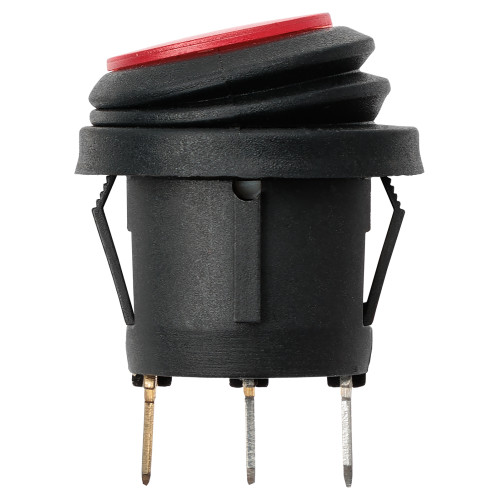 Выключатель клавишный круглый KCD2-101N/FS 250В AC/DC, 1P, 6А, (3с), ON-OFF, черный корпус, красная клавиша с LED подсветкой, IP54 TDM