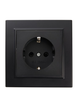 Розетка 1-местная c/з STEKKER, PST16-9010-03, 250В, 16А, с защитной шторкой, серия Эрна, черный