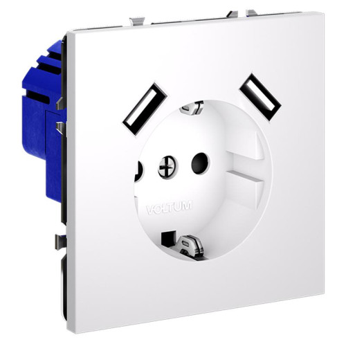 Розетка 1-м СП S70 16А с USB A+A с заземл. защ. шторки механизм бел. матов. Voltum VLS040402 Розетка 1-м СП S70 16А с USB A+A с заземл. защ. шторки механизм бел. матов. Voltum VLS040402