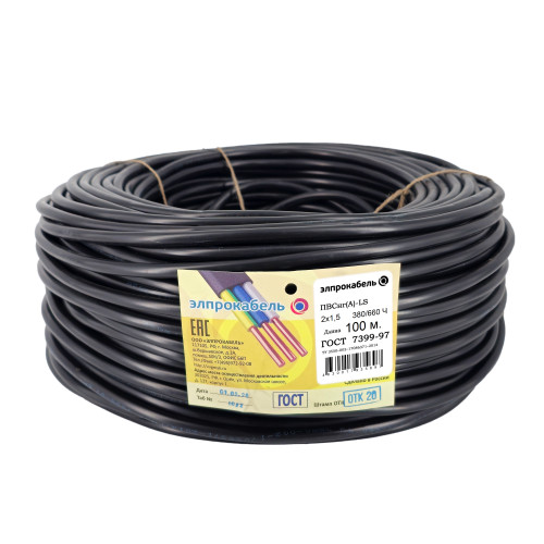 Провод ПВСнг(А)-LS 2*1.5 Ч 100м ТРТС