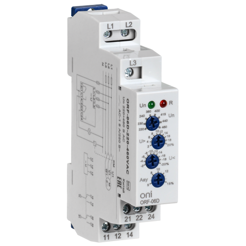 Реле контроля фаз ORF-06D 3 фазы 2 контакта 220-460В AC ONI