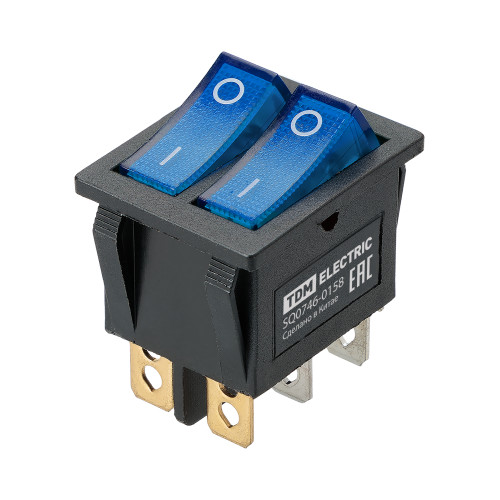 Выключатель двухклавишный KCD3-221N 250В AC/DC, 1P, 15А, (6с), ON-OFF, черный корпус, две синие клавиши с LED подсветкой TDM Выключатель двухклавишный KCD3-221N 250В AC/DC, 1P, 15А, (6с), ON-OFF, черный корпус, две синие клавиши с LED подсветкой TDM