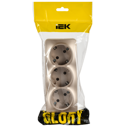 GLORY Розетка 3-местная для открытой установки с заземлением без защитных шторок 16А РС23-3-ХШм шампань матовый IEK