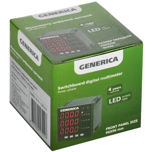 Мультиметр цифровой щитовой трехфазный RS-485 96х96мм LED GENERICA Мультиметр цифровой щитовой трехфазный RS-485 96х96мм LED GENERICA