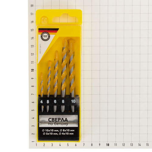 Набор сверл по бетону 4-5-6-8-10мм пластик. кейс Kranz KR-91-0411 Набор сверл по бетону 4-5-6-8-10мм пластик. кейс Kranz KR-91-0411