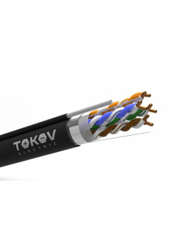 Кабель витая пара F/UTP 4х2х24AWG(0.52мм) + трос 1.2мм кат.5E PE outdoor Fluke tested 305м (м) PRO TOKOV ELECTRIC TKP-C05-F42-5E-RU-ODC
