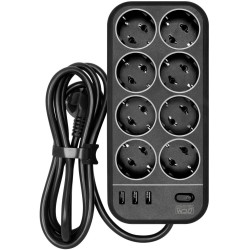 Сетевой фильтр Powercom SP-08 USB03AB 3,0М 3м (8 розеток) черный (коробка)