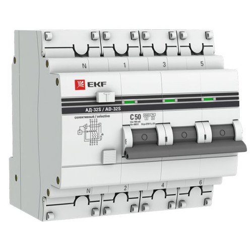 АВДТ АД-32 3P+N (S) 50А х-ка C 100мА тип AC эл. 4,5кА PROXIMA EKF