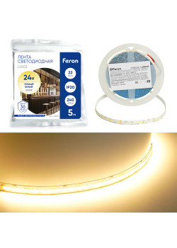 Светодиодная LED лента Feron LS503 240SMD(2835)/м 22Вт/м 24V 5000*10*1.22мм 3000К, IP20