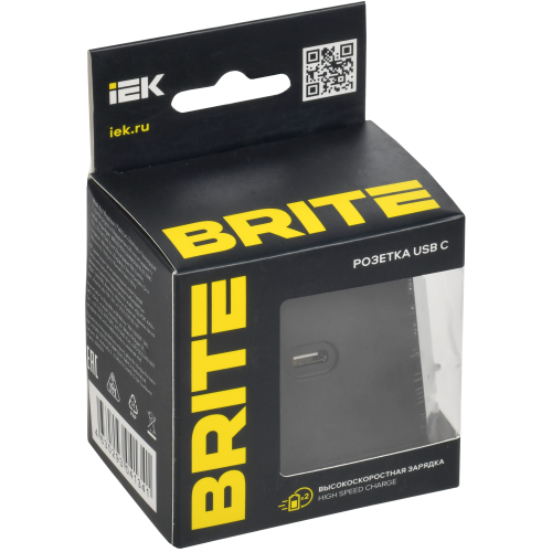 BRITE Розетка USB C 65Вт высокоскоростная зарядка РЮ12-1-БрЧ черный IEK BRITE Розетка USB C 65Вт высокоскоростная зарядка РЮ12-1-БрЧ черный IEK