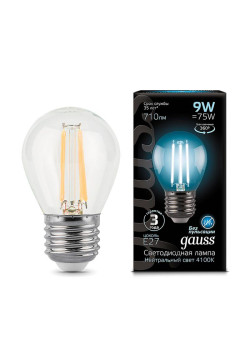 Лампа светодиодная филаментная Black Filament 9Вт P45 шар 4100К нейтр. бел. E27 710лм GAUSS 105802209