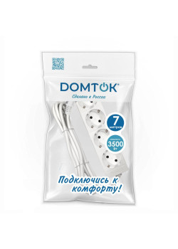 Удлинитель 4х7м с заземл. 16А IP20 3.5кВт ПВС 3х1 бел. DOMTOK 2398