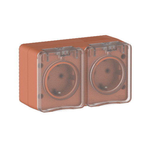 ATLASDESIGN PROFI IP54 О/У РОЗЕТКА двойная с заземлением со шторками, 16А, ТЕРРАКОТОВЫЙ
