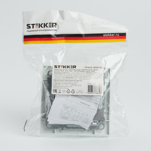 Переключатель перекрестный 1-клавишный STEKKER PSW10-9009-01, 250В, 10А, серия Эрна, белый Переключатель перекрестный 1-клавишный STEKKER PSW10-9009-01, 250В, 10А, серия Эрна, белый