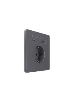Systeme Infinity, Розетка С/У с ЗК и зар.устр.USB А+С 20Вт (250В, 16А, защ.шт.), Вулканический пепел
