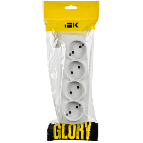 GLORY Розетка 4-местная для открытой установки без заземления без защитных шторок 10А РС24-2-ХБм белый матовый IEK
