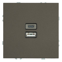 Розетка 2-местная USB + Type C (механизм), STEKKER, 250В, 20W, серия Эмили, RST10-5115-09, антрацит, soft touch