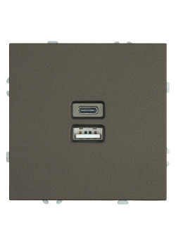 Розетка 2-местная USB + Type C (механизм), STEKKER, 250В, 20W, серия Эмили, RST10-5115-09, антрацит, soft touch