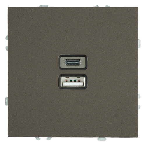 Розетка 2-местная USB + Type C (механизм), STEKKER, 250В, 20W, серия Эмили, RST10-5115-09, антрацит, soft touch
