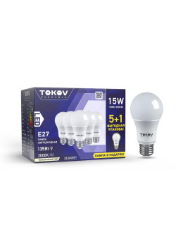 Набор ПРОМО лампа светодиодная 15Вт А60 3000К Е27 176-264В (Promo 5+1 шт) TOKOV ELECTRIC Promo-A60-E27-15-3K