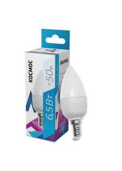 Лампа светодиодная 6.5Вт свеча 4500К бел. E14 220В КОСМОС LkecLED6.5wCNE1445