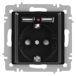 Розетка Accent 6-410-05 P+E Schuko со шторками 16А-250В + 2хUSB IP20 СУ антрацит Intro Б0063698